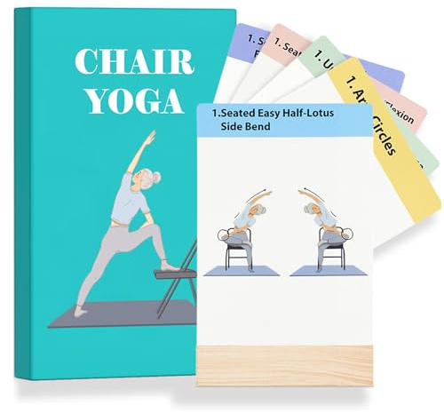 Stuhl Yoga Karten mit Massivholzständer für Senioren & ältere Erwachsene | 50 Großdruckübungen mit 5 geführten Routinen | Das perfekte Stuhl-Yoga-Geschenk für Balance, Kraft & Flexibilität