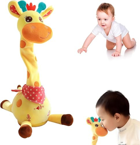 Generico Giraffa Parlante E Danzante, Giraffa Musicale Che Canta E Si Muove a Pancia in Giù Con Luci LED Brillanti, Peluche Interattivo Che Ripete Ciò Che Dici, Funzione Volume Regolabile