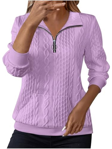 Sweatshirts Jumpers for Women UK Jumpers Lapel Half Zip Pullover Knit Cable Ladies Sweatshirt Long Sleeve Tops Fall Winter Sweaters Warm Tunics for Office Hoodies Outfit Clothing