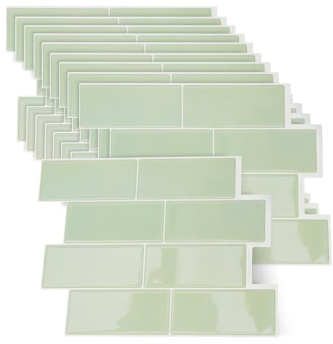 Piastrelle autoadesive da parete, 10 fogli, adesivi 3D per cucina e bagno, 29 x 21 cm, colore verde chiaro