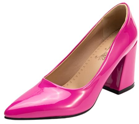 CHICMARK Pumps med blockklack | 8 cm klack och spetslock för kvinnor | lackläderutseende i klassisk design | bekväma för kontor och middagar, Röd1, 46 EU