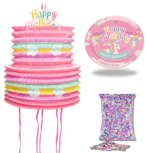 Piñata Cumpleaños Grande con Confeti. Fácil de Llenar con Chuches, Mini Galletas y Mini Chocolatinas. Piñata Ideal para Fiestas Infantiles, Cumpleaños, Comuniones, Bautizos o Bodas. (Unicornio)
