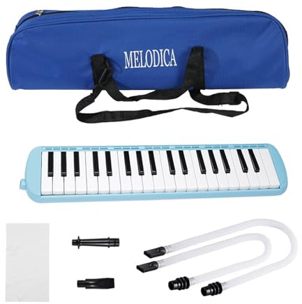 POENVFPO Mélodica 37 Touches avec 2 Soufflets, Sac de Transport, Instrument de Musique Durable, Son Clair pour Débutants et Adultes, Construction en Plastique Léger (BLUE)