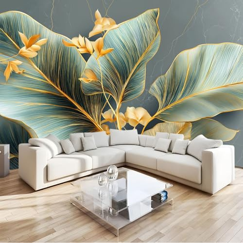 Grigio Verde Carta da parati murale, Lusso Squisito Piante Foglie Di Banano Carta da parati per soggiorno camera da letto, murale decorativa non tessuto per sala da pranzo 200 x 140 cm
