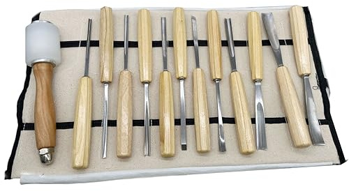Guiyint Wood Carving Tools Set, Wood Carving Kit 12-Piece Chisel and Gouge Set with Canvas Case, CR-V 60 Steel Blades & Octagonal Ash Handles for Beginners & Professionals