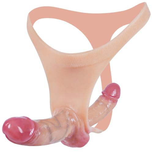 Culotte avec double dildo réaliste portable, plugs anaux en silicone plein de 14,5 cm et 12,5 cm, jouet sexuel féminin avec harnais, pour pénétration vaginale et anale,idéal pour lesbiennes débutantes
