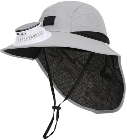 OhMill Chapeau à Ventilateur Solaire pour Enfants Été, à 3 Vitesses, Casquette de Soliel à Large Bord Réglable, Capeline de Pêcheur Respirante pour en Plein Air Plage Pêche Randonnée 8-15 Ans