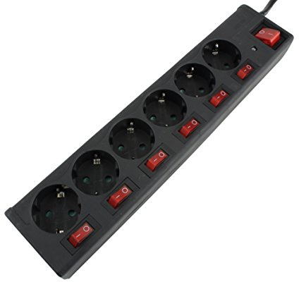 Unitec – Regleta de 6 enchufes con 7 Interruptores, 1,4 m, 1 Pieza, Negro, 44555