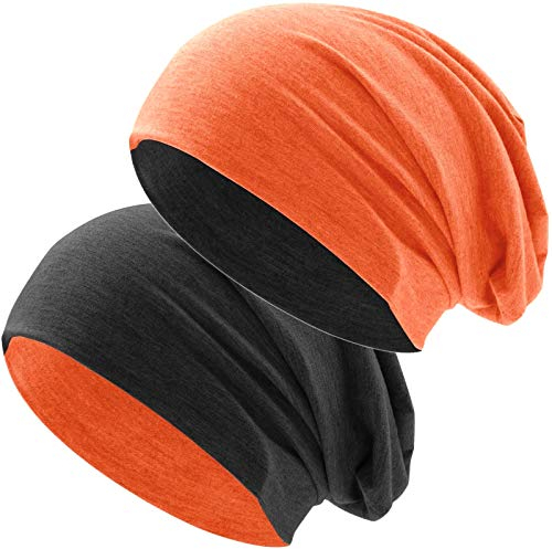 Hatstar® Bicolor Slouch Long Beanie Mütze | leicht und weich | für Damen und Herren | Übergangsmütze für Frühling und Sommer (Zwei-farbig | Bicolor orange-schwarz)