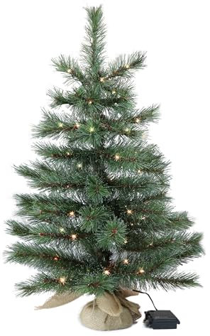 Gartenpirat Künstlicher Weihnachtsbaum 60 cm mit Drahtlichterkette 60 LED warmweiß Christbaum kiefernähnlich mit Frosteffekt beleuchtet batteriebetrieben