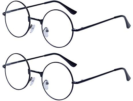 JoXiGo 2-Paquet Lunettes de Lecture Femme Homme Rondes Retro +2.5(60-64 ans) Noir Monture Métalliques Lens Transparentes Lunettes pour Lire Presbyte avec Étui
