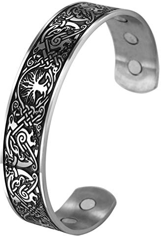 VASSAGO Brazalete de acero inoxidable con diseño de árbol de la vida, diseño de nudo celta vikingo, fénix, pulsera de metal para el cuidado de la salud para hombres
