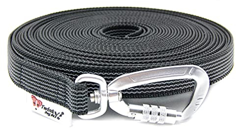 Twinkys Dog Style Schleppleine gummiert mit Sicherheitskarabiner 20 mm breit für Hunde bis 50 kg - OHNE Handschlaufe 5 Meter Schwarz Made in Germany