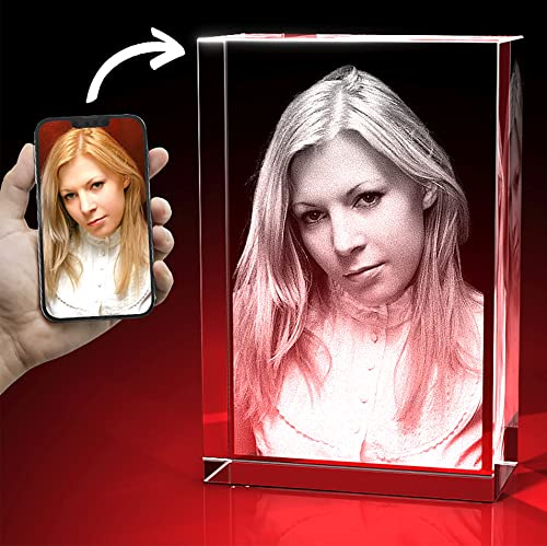 GLASFOTO.COM, Glasfoto, 60 x 90 x 30 mm, Hochformat mit Ihrem eigenen Foto als individuell anpassbares Geschenk, Kristallglas Innengravur in Premiumqualität