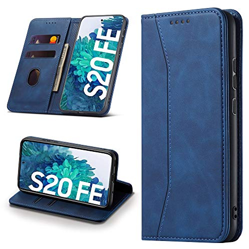 Leaisan Handyhülle für Samsung Galaxy S20 FE Hülle Premium Leder Flip Klappbare Stoßfeste Magnetische [Standfunktion] [Kartenfächern] Schutzhülle für Galaxy S20 FE Tasche - Blau