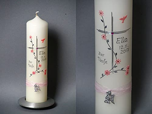 Taufkerze/Kommunionkerze mit Engel !! in 25 x 6 cm, inklusive Beschriftung und Aufbewahrungskarton ! R-127/1