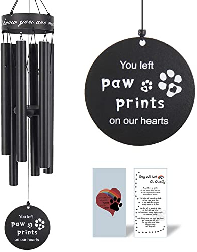 Haustier-Gedenk-Windspiel, 76,2 cm, Pfotenabdruck, Haustier-Erinnerungsgeschenk, um einen Hund, eine Katze oder EIN anderes Haustier, Premium-Metall-Windspiel, Schwarz