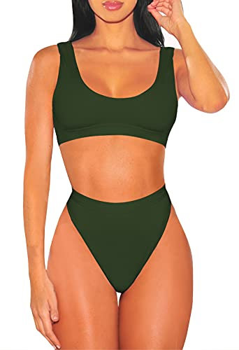 Viottiset badkläder för kvinnor magtröja bikini set 2 delar baddräkt hög midja strandkläder push-up 01 - armégrön medium, 01 armégrön
