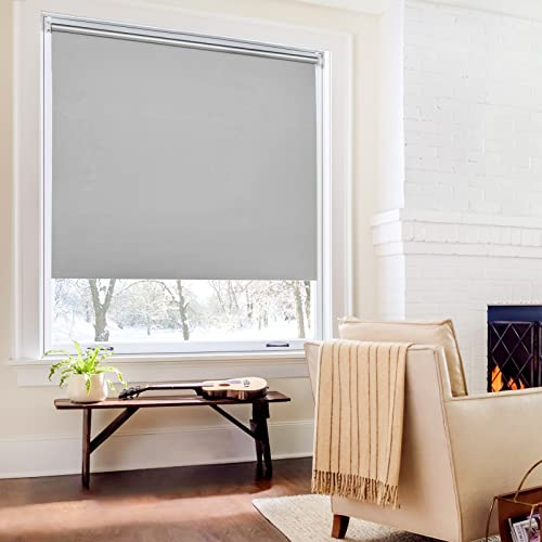 Verdunklungsrollo ohne Bohren Rollos für Fenster B80 x H200 cm (Stoffbreite 75cm) Hellgrau Thermo Rollo Klemmfix Verdunkelungsrollo Seitenzugrollo Sicht-und Sonnenschutz Wandmontage