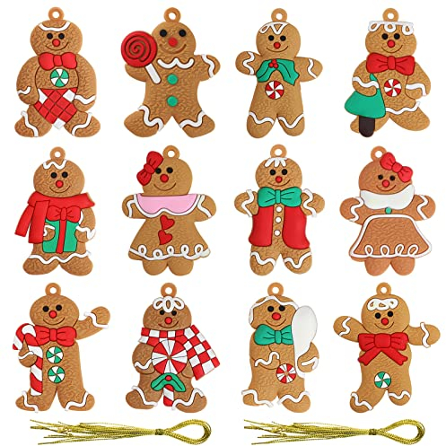 Bigqin Weihnachtsbaum Deko, 12 Stück Lebkuchenmann Anhänger 7 * 5cm Christbaumkugeln Kunststoff Weihnachtsschmuck Ingwer Mann Dekoration Ornamente für Weihnachtsbaum Zimmer