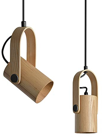 ouglres Pendelleuchte 1 Flammig Holz,Strahler Hängelampe Einstellbarer Lichtwinkel,Höhenverstellbar Hängeleuchte,Modern Pendellampe Gu10 5w Für Esstisch Schlafzimmer Wohnzimmer Bar(Ohne Leuchtmittel)