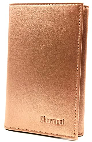 Charmoni - Etui Pochette Porte Papier Voiture- 3 Volets - Carte Grise permis de Conduire pièce d'identité Assurance - Cuir Vachette (Rose Gold)