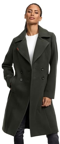 Navahoo B661 - Abrigo de invierno para mujer, trench coat, chaqueta de invierno, verde oscuro, M