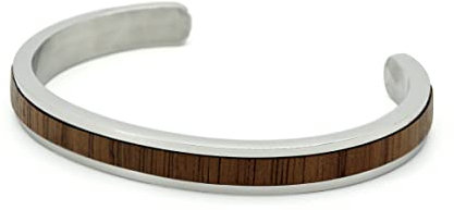 NaturSchatulle Armreif Silber mit Holz Edelstahl Holzschmuck Armband Damen Frauen Armschmuck Nussbaum Geschenk Accessories