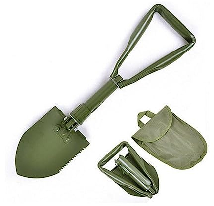 BE-TOOL Pala pieghevole multifunzionale con borsa per il trasporto, verde militare, pala da scavo strumento di emergenza per campeggio all'aperto, escursionismo, trekking