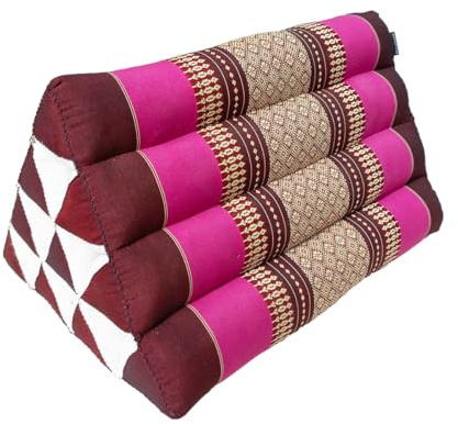 Traditional Thai Kapok Oriental Style Triangle Recliner Cushion for Yoga Meditation or Relaxation (Pink, Maroon)