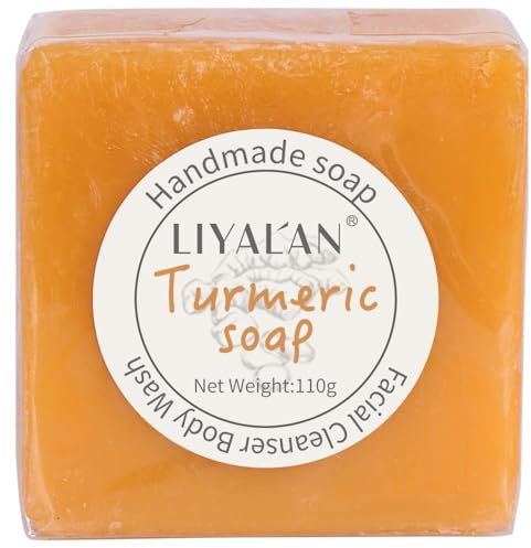 LIYALAN Turmeric Soap Bar for Face Body Smooth Skin,Deep Cleansing, Natural Vegan Handmade Soap Sensitive Skin Formula 3.88 oz x 1bar with a fresh ginger and lemongrass scent