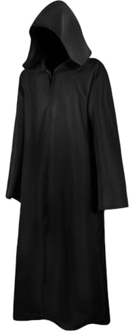 AOOWU Vuxna Jedi Robe Huvkappa Warrior Kostym Svart Kappa Rekvisita för Halloween Cosplay Vampyr Julfest Fancy Dress