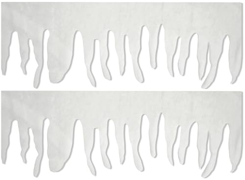 2.4m Icicle Border Christmas Decoration – Hanging Snow Fringe Garland Winter Wonderland Scene Setter – Festive Fake Icicle Edge for Fireplace, Table, Office, Party, Grotto & Indoor Xmas Decor