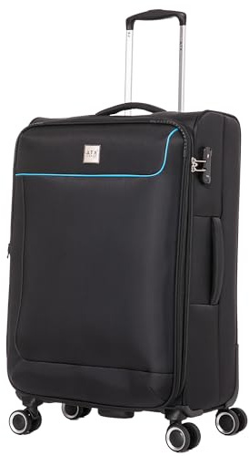 ATX Luggage Medium Suitcase Expandable Soft Shell Durable Lightweight Hold Check in Trolley Case Bag with 4 Wheels Built-in TSA Lock (Black/Blue, 73 Liter)