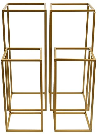Shikiy 4Pcs Wedding Flower Stand Rectangular Flower Rack Gold Frame Backdrop Stand Metal Detachable Holder Durable Party Home Backdrop Centerpiece(15.75 * 23.62 inch)