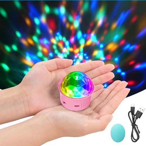 URAQT Mini Discokugel Licht,DJ Ball USB Stimme Steuerung Disco Party Lichter Blitzlicht Bühnenbeleuchtung Effektlicht Tragbar Wiederaufladbar Discokugel für Partys Autoinnendekoration Rosa