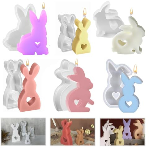 6 Stück 3D Silikonform Hase, Gießform für Ostern, Backform und Kerzenhalter