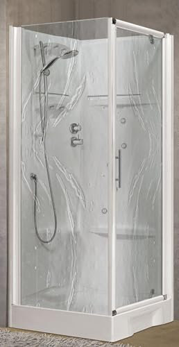 Novellini New Holiday GF80 Idromassaggio 80x80cm Cabina Doccia Multifunzione Apertura 1 Anta Battente + Fisso Laterale Pannelli Reversibili Miscelatore Termostatico Vetro Aqua Profilo Bianco H 206 cm