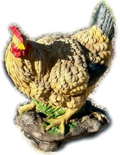Darthome Resin Hen Ornament 32cm Large Yellow Farm Bird Chicken Novelty Garden Sculpture Gift