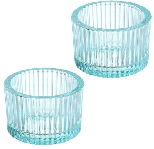 PATIKIL Lot de 2 Porte-Bougies Chauffe-Plat, Porte-Bougies en Verre pour Bougies Chauffe-Plat, Décoration de Table pour Mariage, Dîner, Fête, Bleu