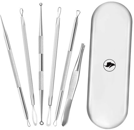 Mitesserentferner Pickel Ausdrücken Werkzeug 6 Stücke Komedonenquetscher Set mit Metall-Box Akne Mitesser Pickel Entferner aus Hochwertiger Edelstahl für alle Hauttypen Blackhead Remover