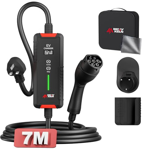 MCEVKELN ev charger Type 2 to 3 PIN - 3Pin to Type 2 3kW 7M| 1-Phase| 13A Mode 3 Charging Cable | Switchable Current 6A-13A, EV Mobile Charging Station for Electric Cars & Hybrid Sock