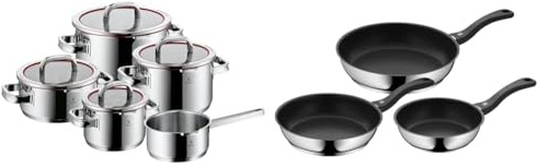 WMF Function 4 - Batería de Cocina, 5 Piezas con Tapas Acero Inoxidable Cromargan, Apta & Devil - Juego de 3 Sartenes Antiadherentes 20-24-28 cm, Sartén de Acero Inoxidable y Revestimien