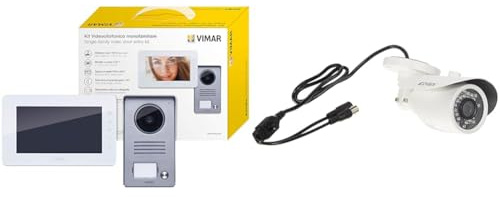 VIMAR K40930 Kit videocitofonico da parete con: videocitofono vivavoce a colori LCD 7 & 46CAM.136B.8 Telecamera Bullet IR Ahd 1080P OB. 3,6Mm Cvbs, Bianco