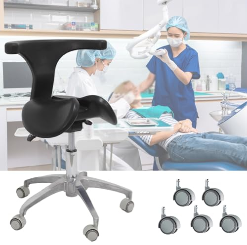 LXGJSQY Dental-Rollsattelhocker mit geteilter Sitzfläche, schwarz, ergonomischer geteilter Sattelstuhl mit Rückenlehne, 19-25 Lift-Salon-Rollhocker, drehbarer Bürostuhl