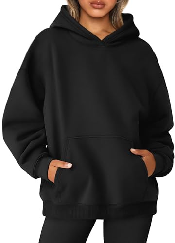 Jhsnjnr Sweatshirt dam huvtröja basic långärmad sport toppar oversize tröja sweatjacka enfärgad höst huvtröja, svart, S