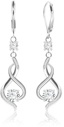 Silber 925 Hängeohrringe Damen, Lang Sterling Silber Ohrringe Hypoallergen Brillant Zirkonia Infinity Diamant Ohrhänger für Damen
