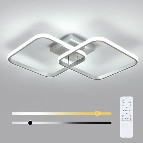 Osairous Deckenleuchte LED Dimmbar, 50W 5625LM Deckenlampe LED Silber mit Fernbedienung, 3000-6500K, Moderne Acryl Schlafzimmer Lampe für Wohnzimmer Esszimmer Küche, 64CM