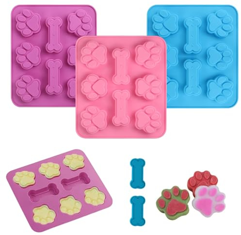Silikonformen für Hundepfoten und Knochen, 3 Stück Hundepfoten Schokolade Formen, Non-Stick Silikonform Hundepfote Wiederverwendbare Bakeware Maker für Hundeleckerlies, SüßIgkeiten, Gelee, Eiswürfel