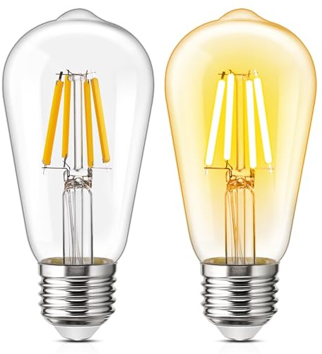 Genixgreen Lampadine LED E27, ST58 7W Edison Retro Style Filament Globe Light Bulbs, Bianco caldo 2700K, Decorative, Equivalenti a 100W, 1100lm, Vetro trasparente, 2 confezioni
